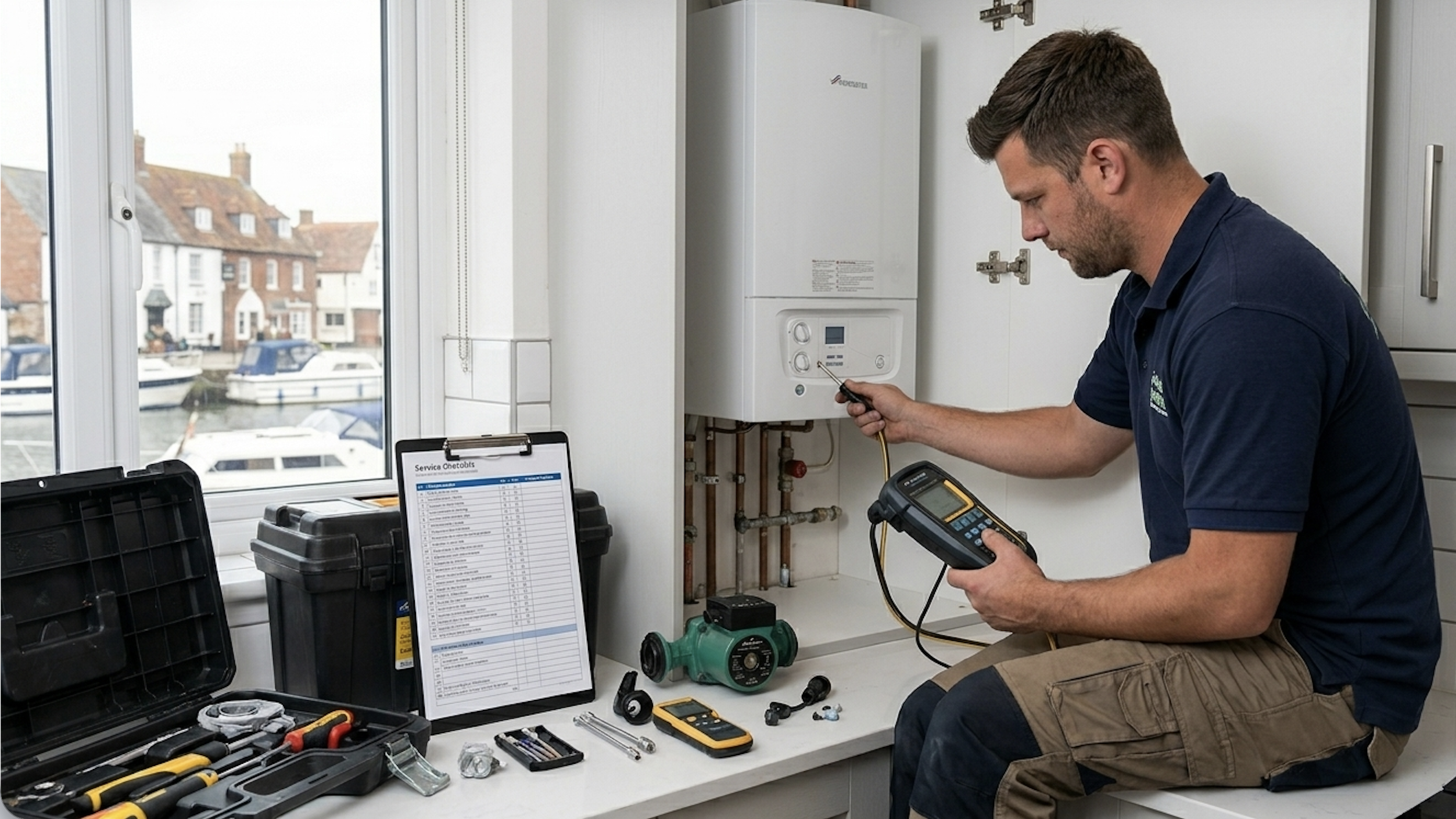 Dorset Plumbing engineer repairing a boiler in Wareham, Dorset